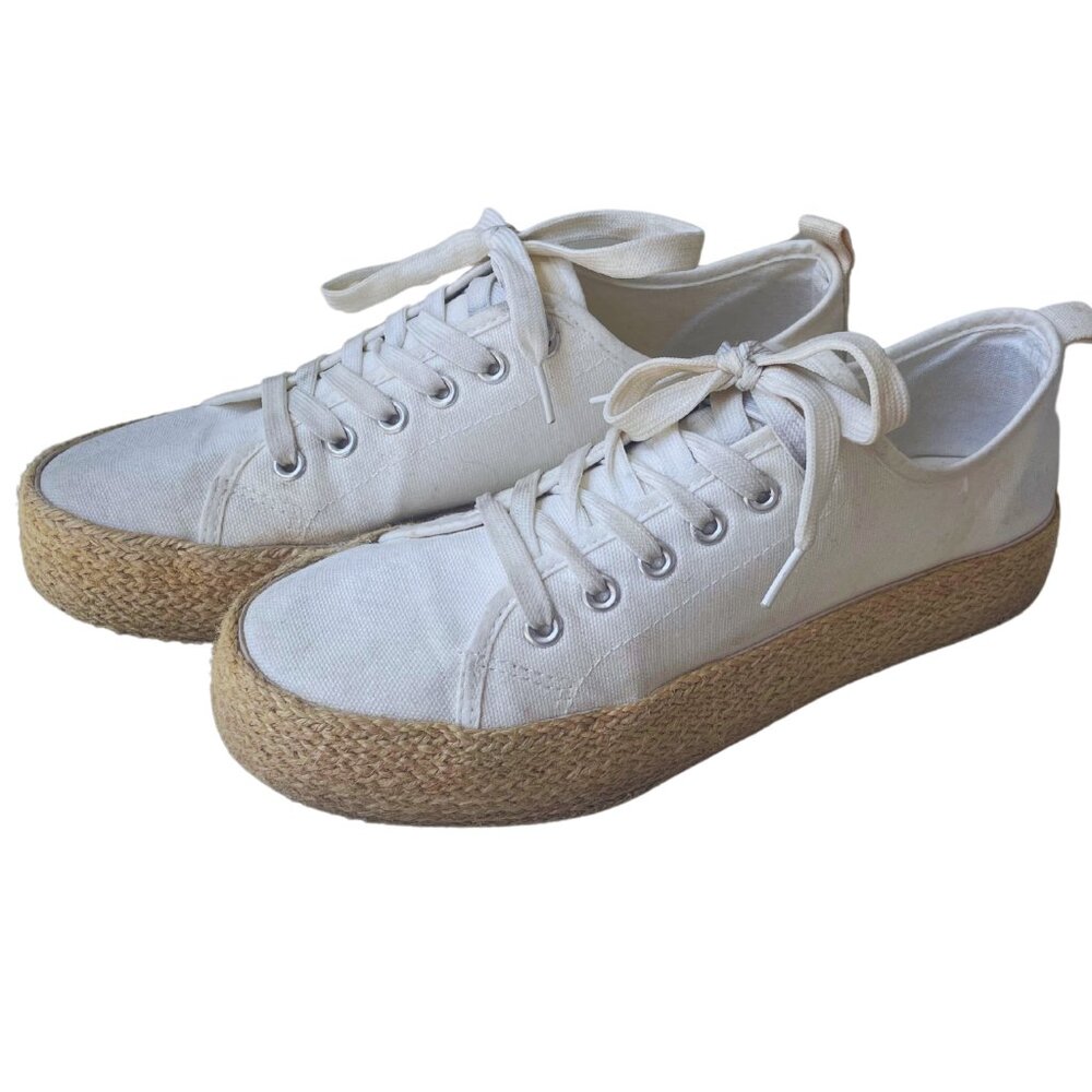 White and Tan Espadrille platform Sneakers